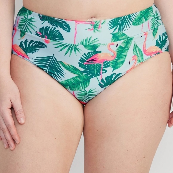 NWT! True Blue Flamingo High-Waisted Printed Banded Bikini Swim Bottoms 💎 - Picture 7 of 9